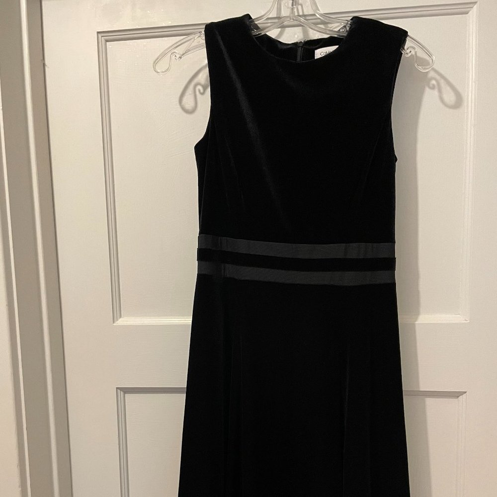 Calvin Klein Velvet Illusion A-Line Dress - Black